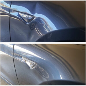 Tesla fender dent repaired in Dublin ca